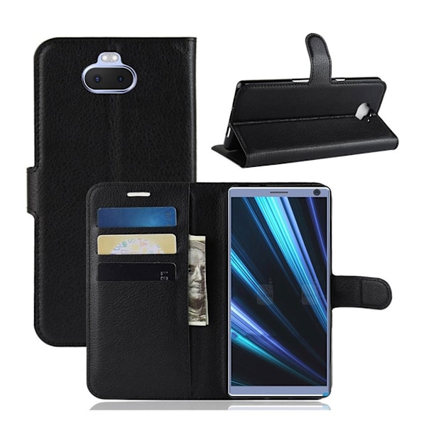 Sony Xperia 10 litchi nahkakotelo - Musta Black