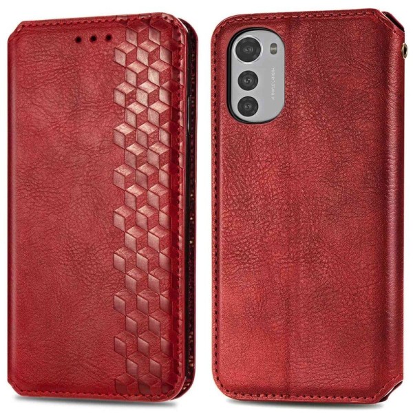 Nahkakotelo With A Stylish Rhombus Imprint For Motorola Moto E32s / E32 / G22 - Punainen Red
