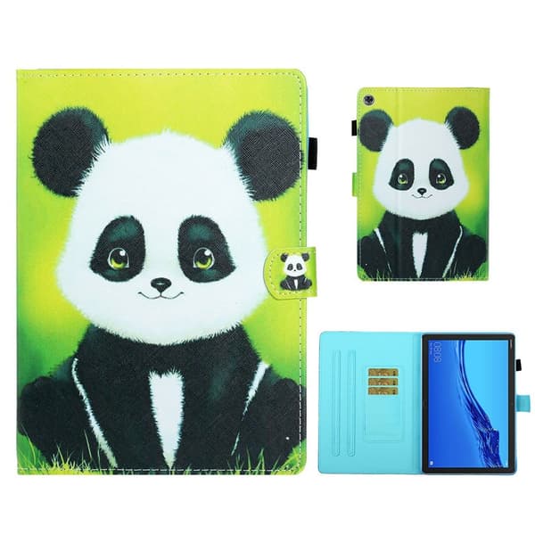Huawei MediaPad M5 Lite 10 mønstret flip-etui i skinn - Panda Multicolor