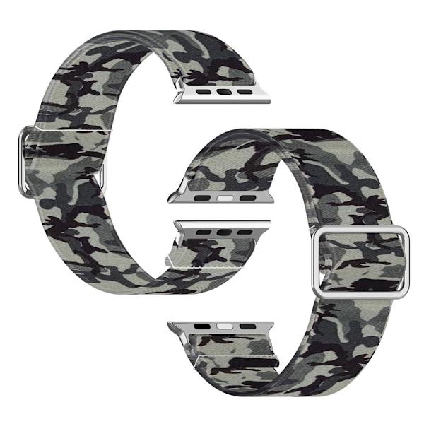 Apple Watch Series 6 / 5 40mm elastisk nylonmønstret urrem - Camouflage Grå Silver grey