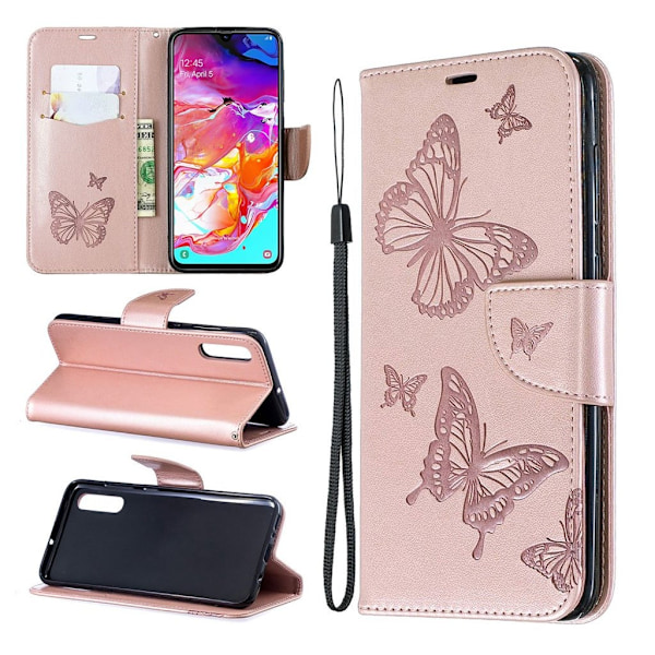 Butterfly läder Samsung Galaxy A70 fodral - Rosa Rosa