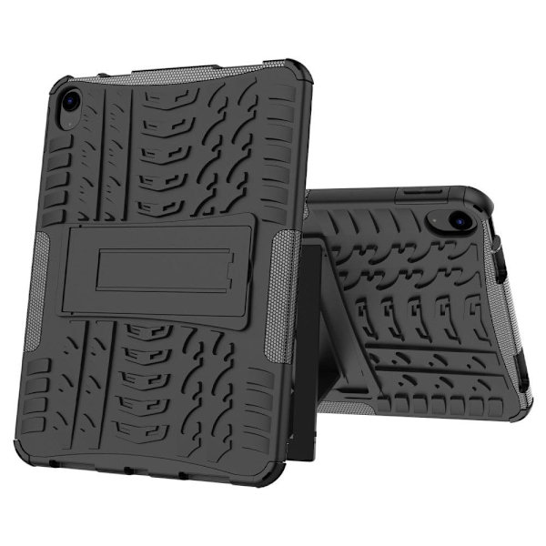 iPad 10.9 (2022) Stødsikkert tablet etui Dækstruktur Kickstand Heavy Duty Armor Blød Fleksibel Hård Bumpresistent Beskyttelsescover - Sort Black