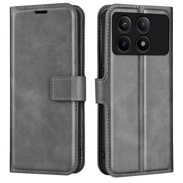 Hållbart konstläder Xiaomi Redmi K70E / Xiaomi Poco X6 Pro fodral med plånbok - Grå Silvergrå
