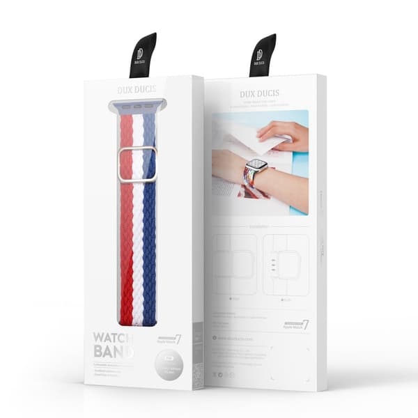 DUX DUCIS Apple Watch Series 8 (45mm) elastisk nylon-urrem - Blå / Rød / Hvid Multicolor