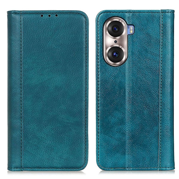 Äkta läder Honor 60 Pro fodral med magnetisk stängning Grön