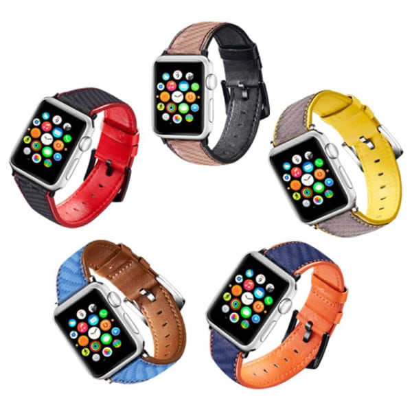 Apple Watch Series 8 (45mm) / Watch Ultra Cowhide läder i kolfiber stil klockarmband - Gul / Brun Gul
