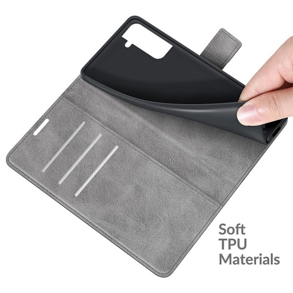 Hållbart konstläder Samsung Galaxy S22 fodral med plånbok - Silver/Grå Silvergrå