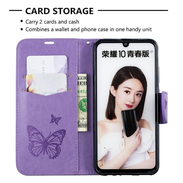 Butterfly läder Huawei P Smart 2019 fodral - Lila Lila