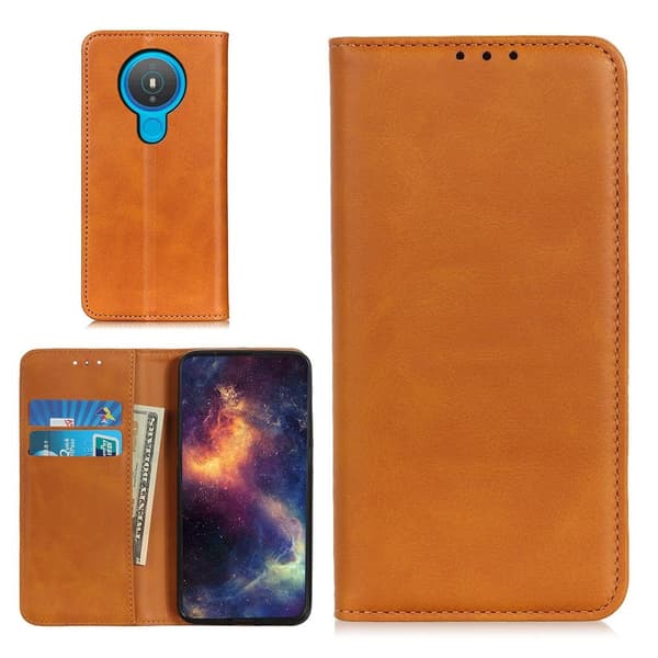 Lompakko-style Aitoa Nahkaa Läppäkotelo For Nokia 1.4 - Ruskea Brown