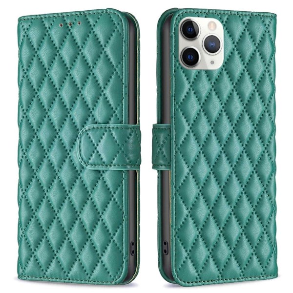 Rombemønster, matt flip-deksel for iPhone 11 Pro - Grønn Green