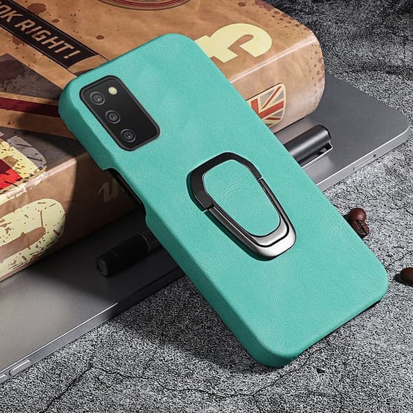 Stötsäkert läderfodral med oval kickstand för Samsung Galaxy A03s - Matcha Grön Grön