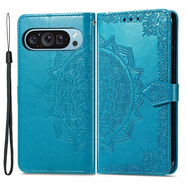 Mandala läder Google Pixel 9 Pro XL fodral - Blå Blå