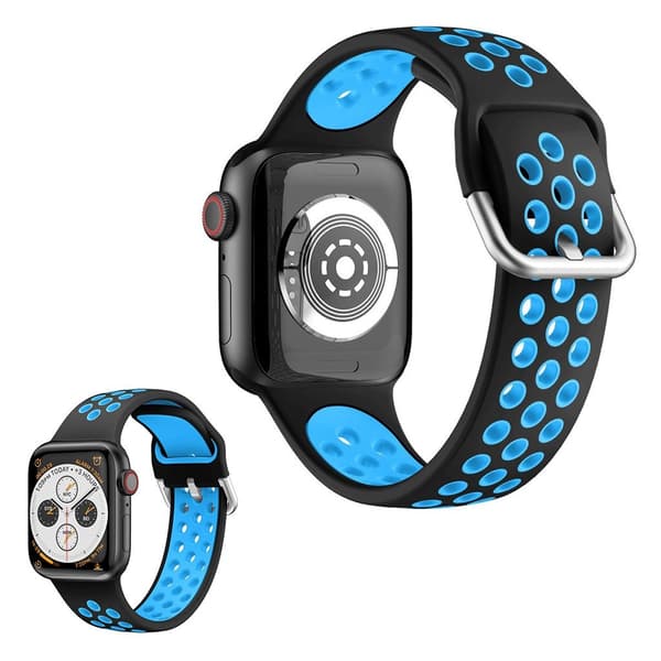 Dobbeltfarvet silikoneurrem til Apple Watch Series 6 / 5 44mm - Sort / Blå Blue