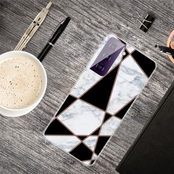 Marble Samsung Galaxy S21 FE Etui - Fragment Black og Hvit Klinkekule Multicolor