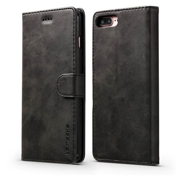 LC.IMEEKE iPhone 7 Plus / 8 Plus Etui laget av kunstlær og silikon - Svart Black
