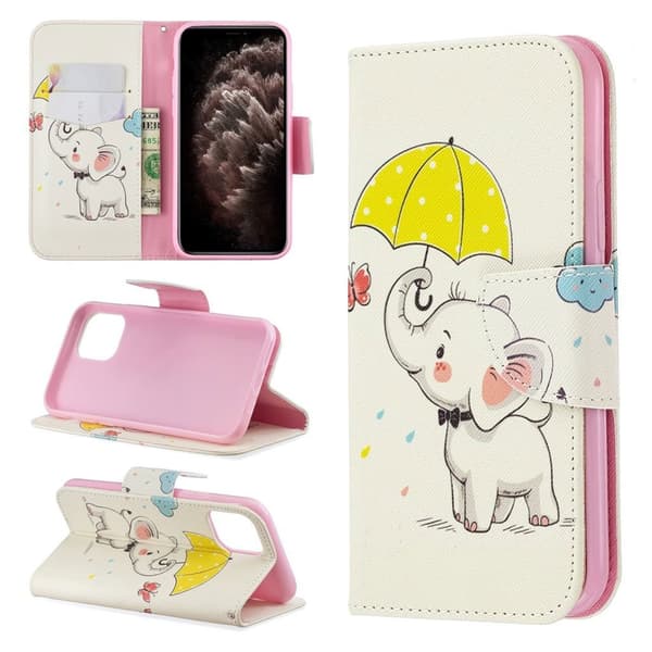 Wonderland iPhone 11 Pro flip etui - Elefant Og Paraply Pink