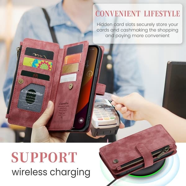 CaseMe iPhone 16 Pro Max etui med lynlås & pung - Rød Red