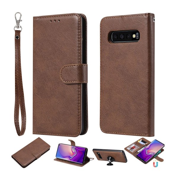 Samsung Galaxy S10 aftageligt læder flip etui - Brun Brown
