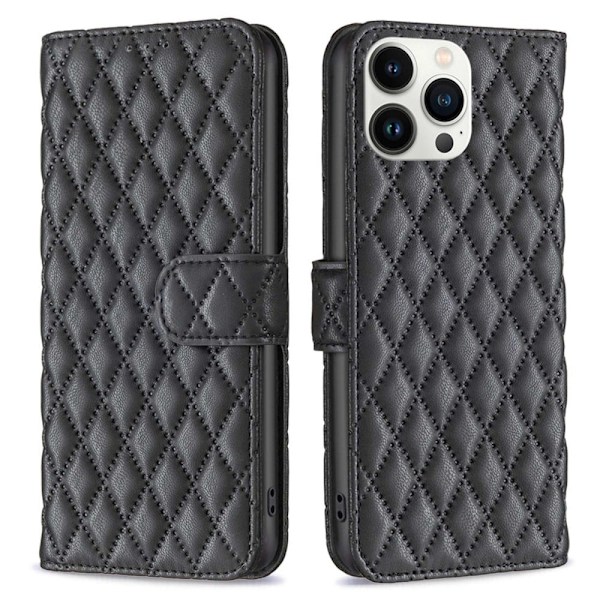 Rombemønster, matt flip-deksel for iPhone 13 Pro Max - Svart Black