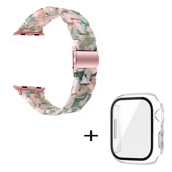 Klockarmband med 3 pärlor i resin och genomskinligt fodral för Apple Watch Series 3/2/1 42mm - Rosa Grön Mix Rosa