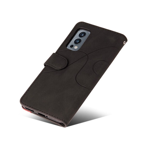 Texturerat läder OnePlus Nord 2 5G fodral med handledsband - Svart Svart