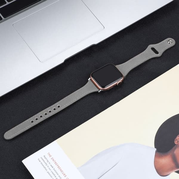Apple Watch (45 mm) urrem i ægte læder med syninger - Mørkegrå / Størrelse: L Silver grey