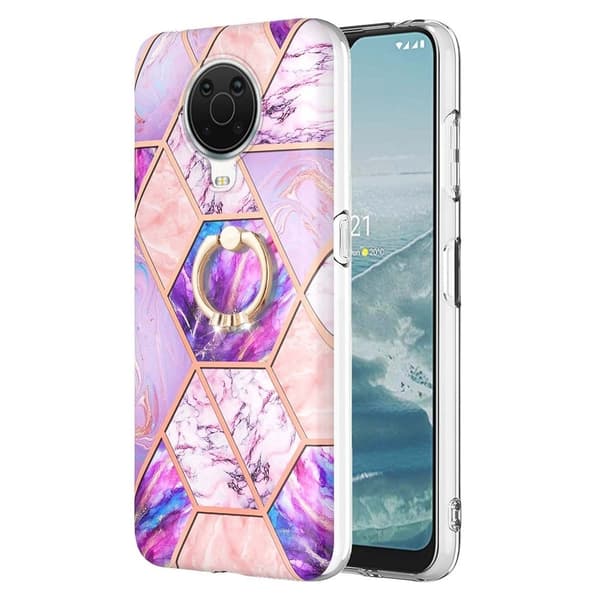 Marble Mønstret Deksel med Ring Holder til Nokia G10 / G20 - Lyselilla Purple