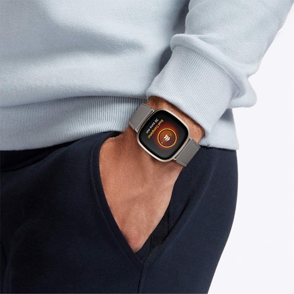 Fitbit Sense / Versa 3 klockarmband i äkta läder från cowhide - Grå Silvergrå