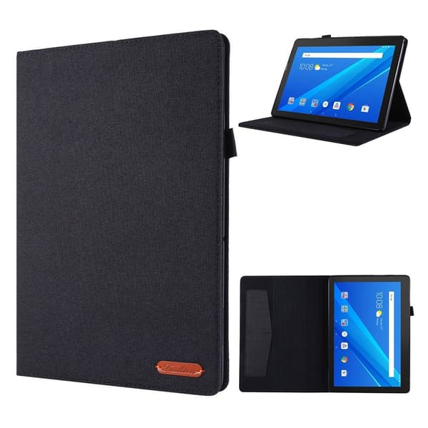 Lenovo Tab E10 kankainen nahkainen kotelo - Musta Black