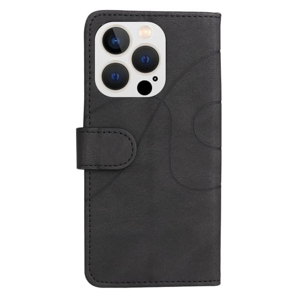 Teksturert læretui med stropp for iPhone 14 Pro - Svart Black