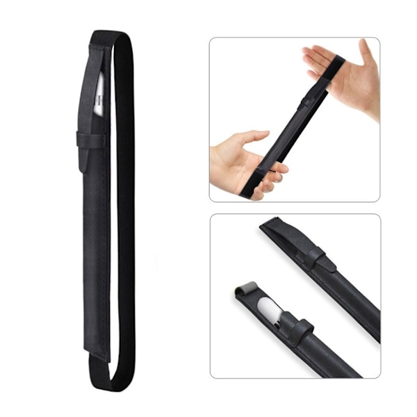 Apple Pencil læderetui med elastisk bånd - Sort Black