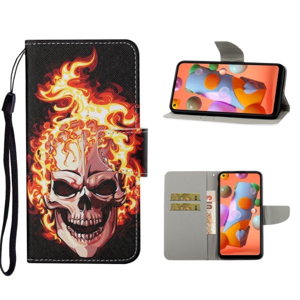 Wonderland Samsung Galaxy A21s Flip etui - Skull in Flames Red