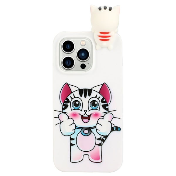Cute 3d iPhone 14 Pro Etui - Katt White