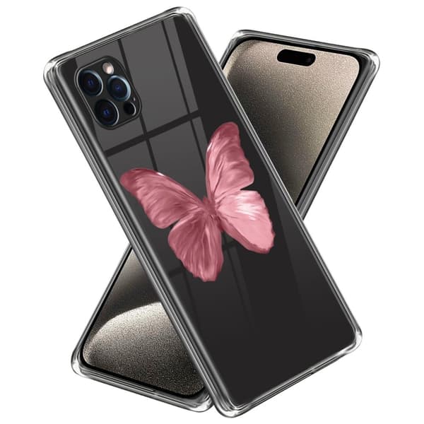 Deco iPhone 15 Pro kotelot - Vaaleanpunainen Perhonen Pink