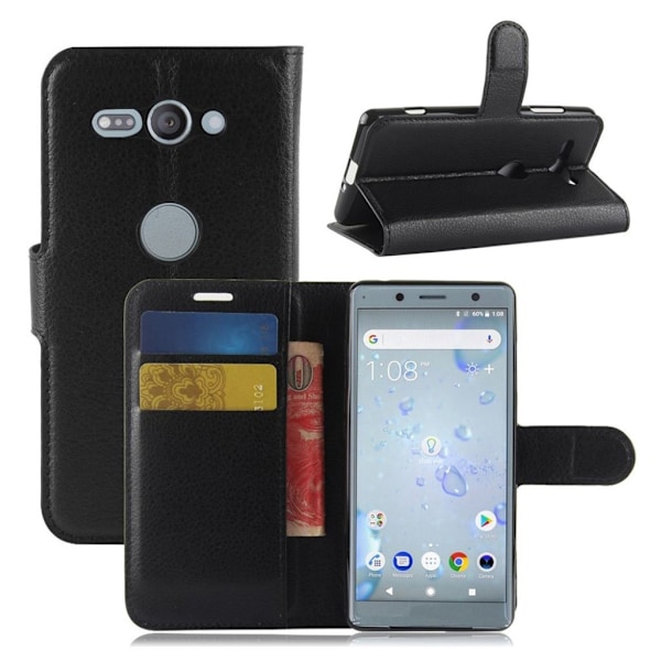 Sony Xperia XZ2 Compact litchi tekstur PU læder flip etui - Sort Black