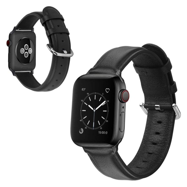 Apple Watch Series 5 44mm äkta läder klockarmband - svart Svart