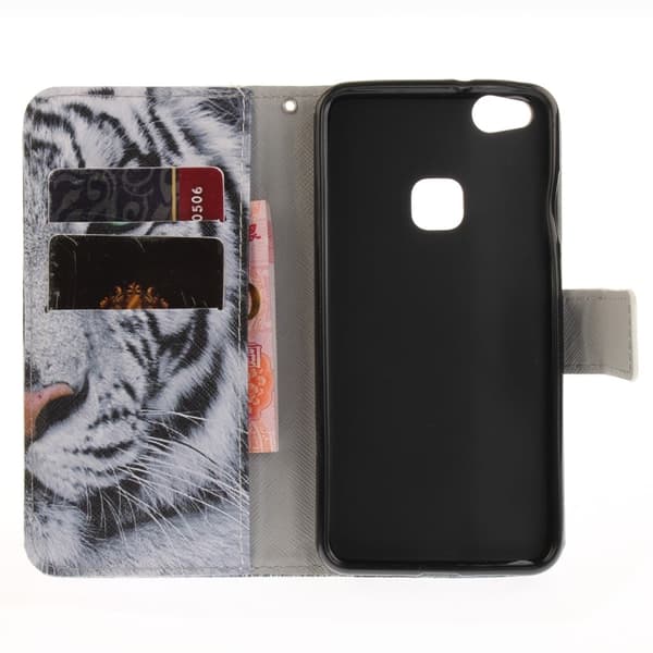 Huawei P10 Lite Etui laget av kunstlær og silikon – Tiger Multicolor