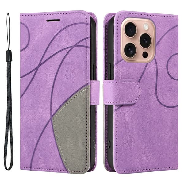 Teksturert læretui med stropp for iPhone 16 Pro - Lyselilla Purple