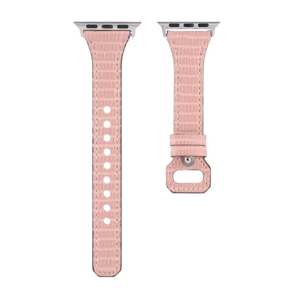 Apple Watch 40 mm bambusstruktureret urrem i ægte læder - Lyserød Pink