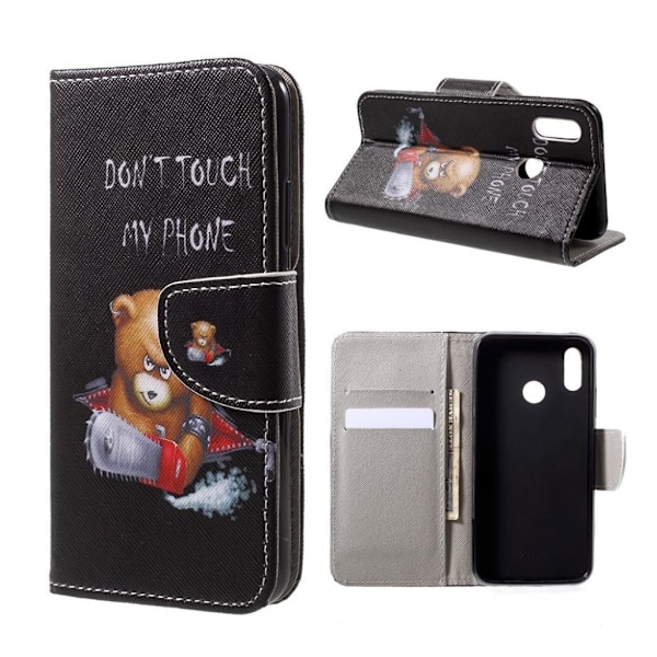 Huawei P20 Lite / Nova 3e mobilfodral i PU skyddar plånbok korthållare sedelförvaring stående läge - Teddybjörn do not touch my phone multifärg