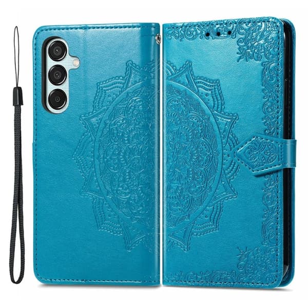 Mandala läder Samsung Galaxy M15 fodral - Blå Blå