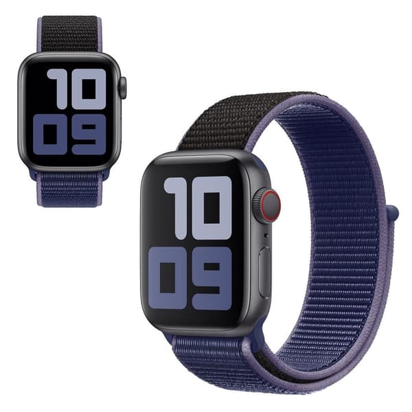 Apple Watch Series 5 44mm dual tone nylon urrem - Sort / Mørkeblå Blue