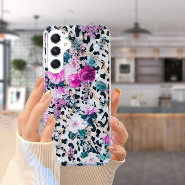 Marble Samsung Galaxy A14 5g Etui - Leopard og Blomst Purple