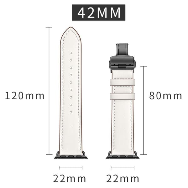 Apple Watch Series 5 44mm holdbar ægte læder Urrem - Sort Spænde / Hvid White