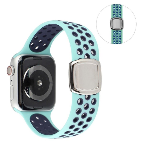 Apple Watch 42mm - 44mm dual tone in multi-hole silicone watch strap - Green / Blue Grön