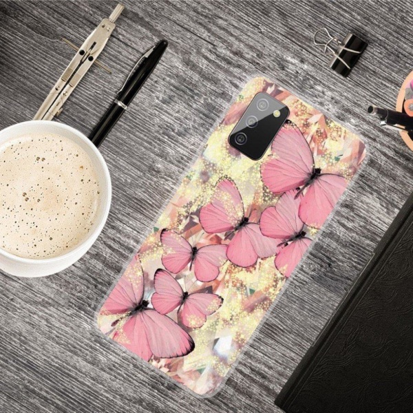 Butterfly läder Samsung Galaxy A02s fodral - Rosa Rosa