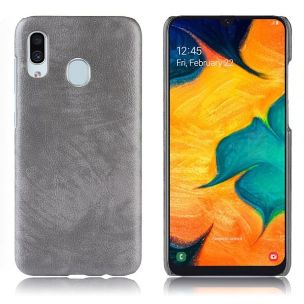 Samsung Galaxy A40 litchi coated fodral - Grå Silvergrå