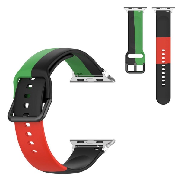 Apple Watch Series 6 / 5 44mm three color silicone watch band - Black / Green / Red multifärg