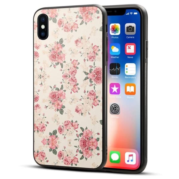 iPhone 9 Plus mobilskal plast silikon syntetläder blommönster - Pioner Rosa