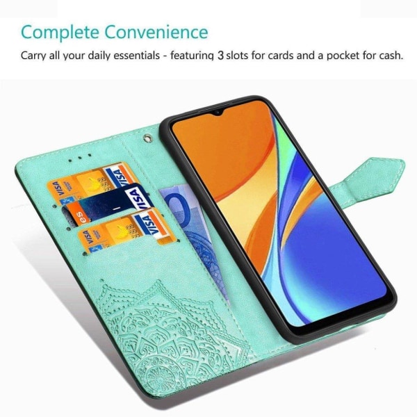 Mandala Xiaomi Redmi 9C Flip Etui - Cyan Green